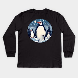 Penguin in Ornament, Love Penguins Kids Long Sleeve T-Shirt